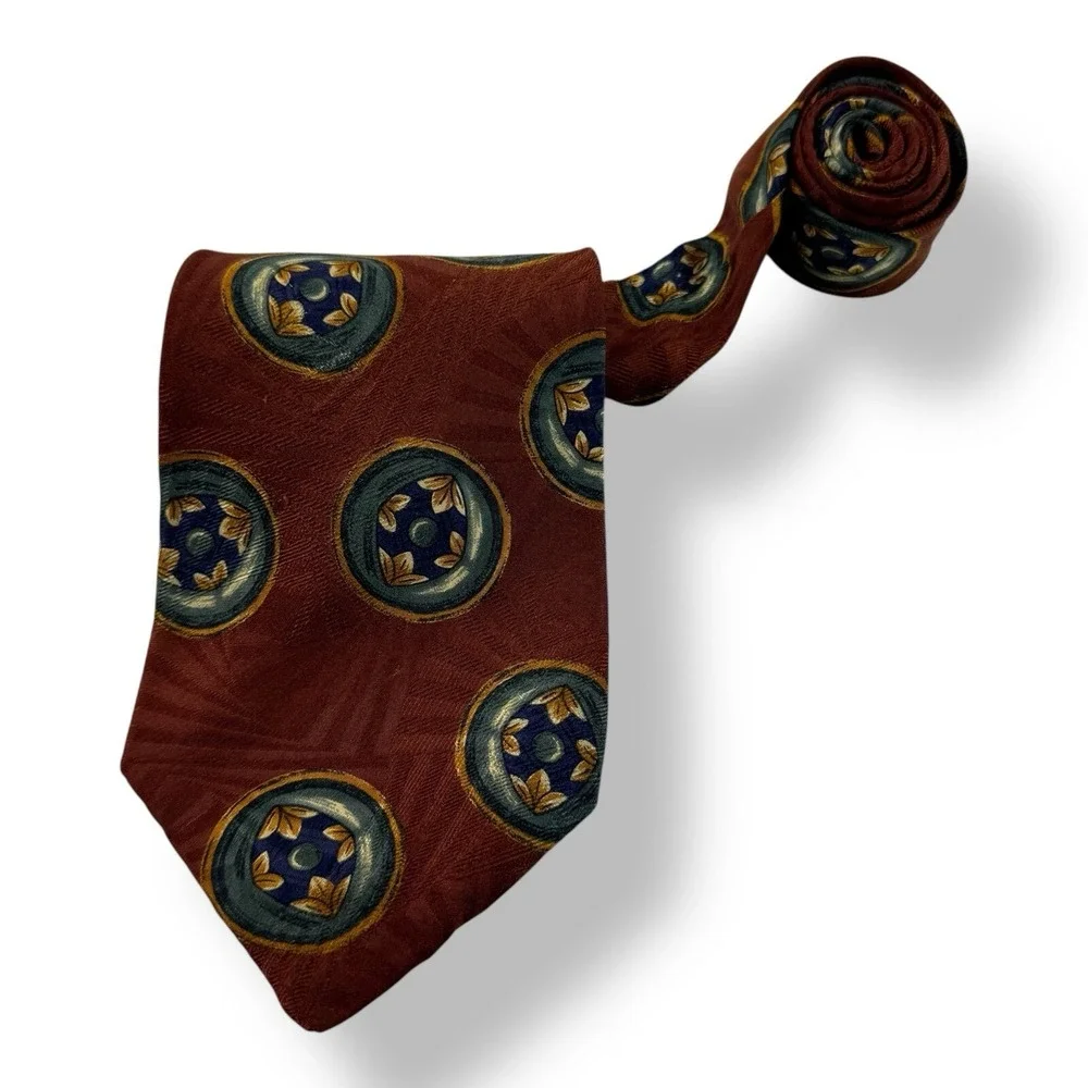 Pattinni Uomo USA 100% Silk Tie Bronze Abstract Circle Design‎ Size 3.75